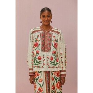 Farm Rio Off-White Ainika Delicate Blouse Embroidered Women’s Size Small Eyelet